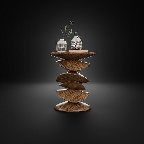 Organic Wooden Side Table   Sculptural Design Piece 3D model