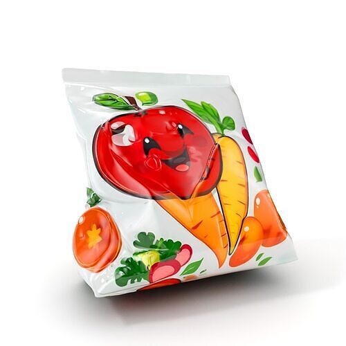 Snack Packaging with Cartoon Fruits and Vegetables Model Pack Low-poly 3D model