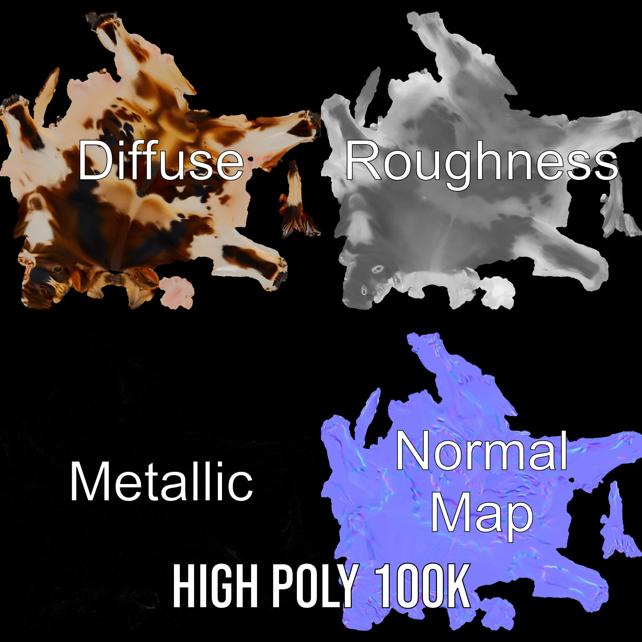 Holstein Cow Model Pack for Realistic Rendering Low-poly 3D model_4