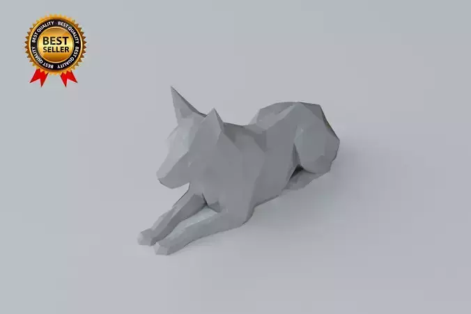 Dog Sitting Sculpture Print Model Model Alert Position