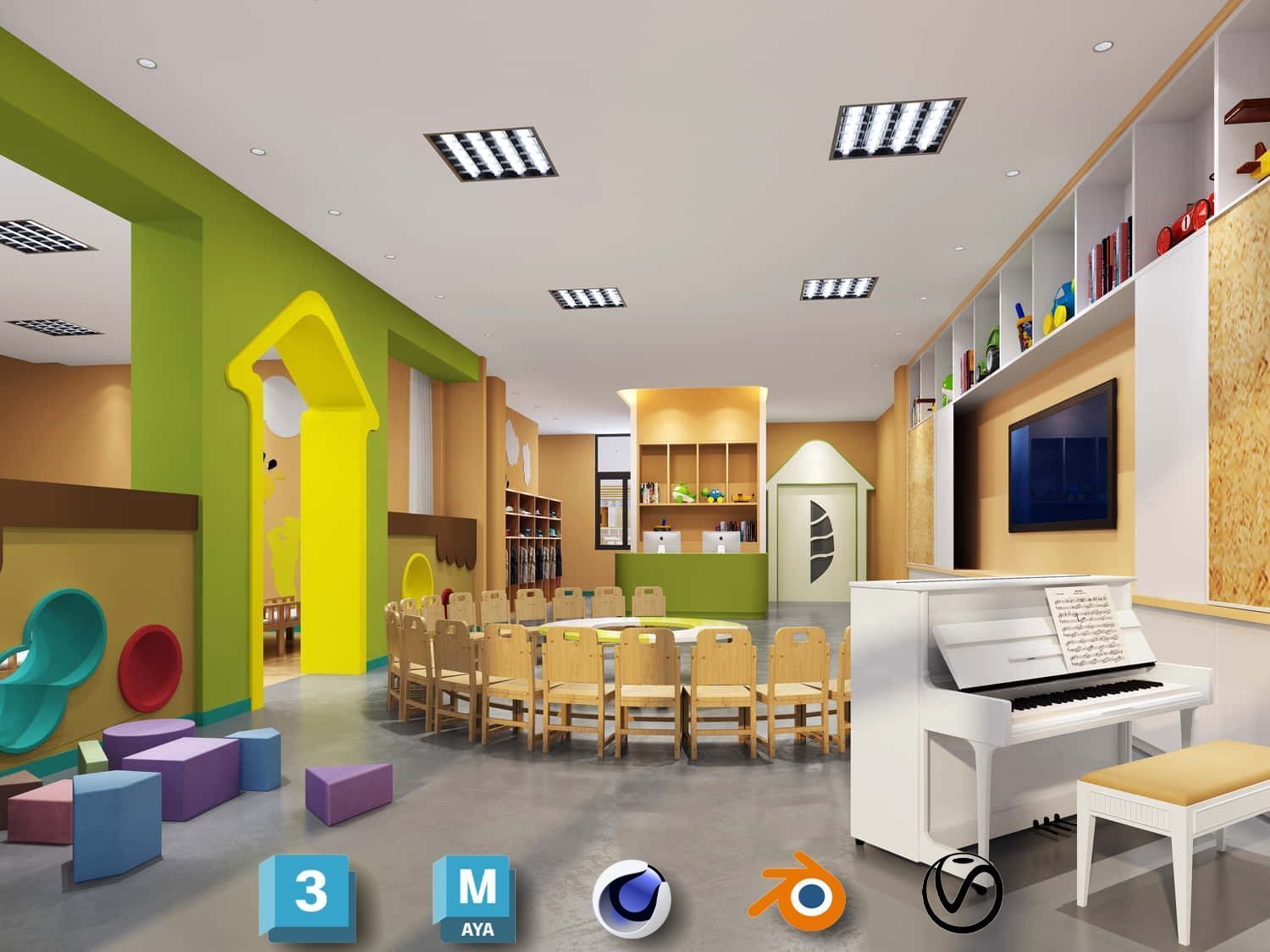 3D Kids Environment Collection - KINDERGARTEN - Classrooms Low-poly 3D model_25