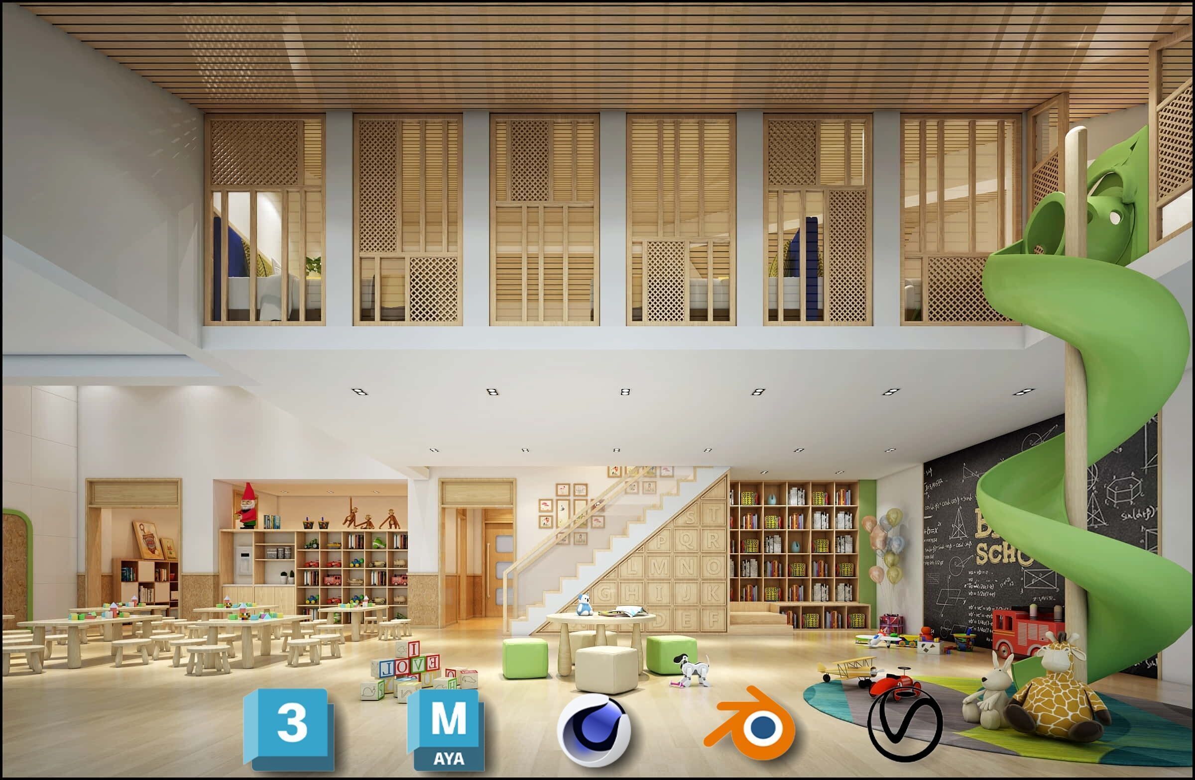 3D Kids Environment Collection - KINDERGARTEN - Classrooms Low-poly 3D model_5