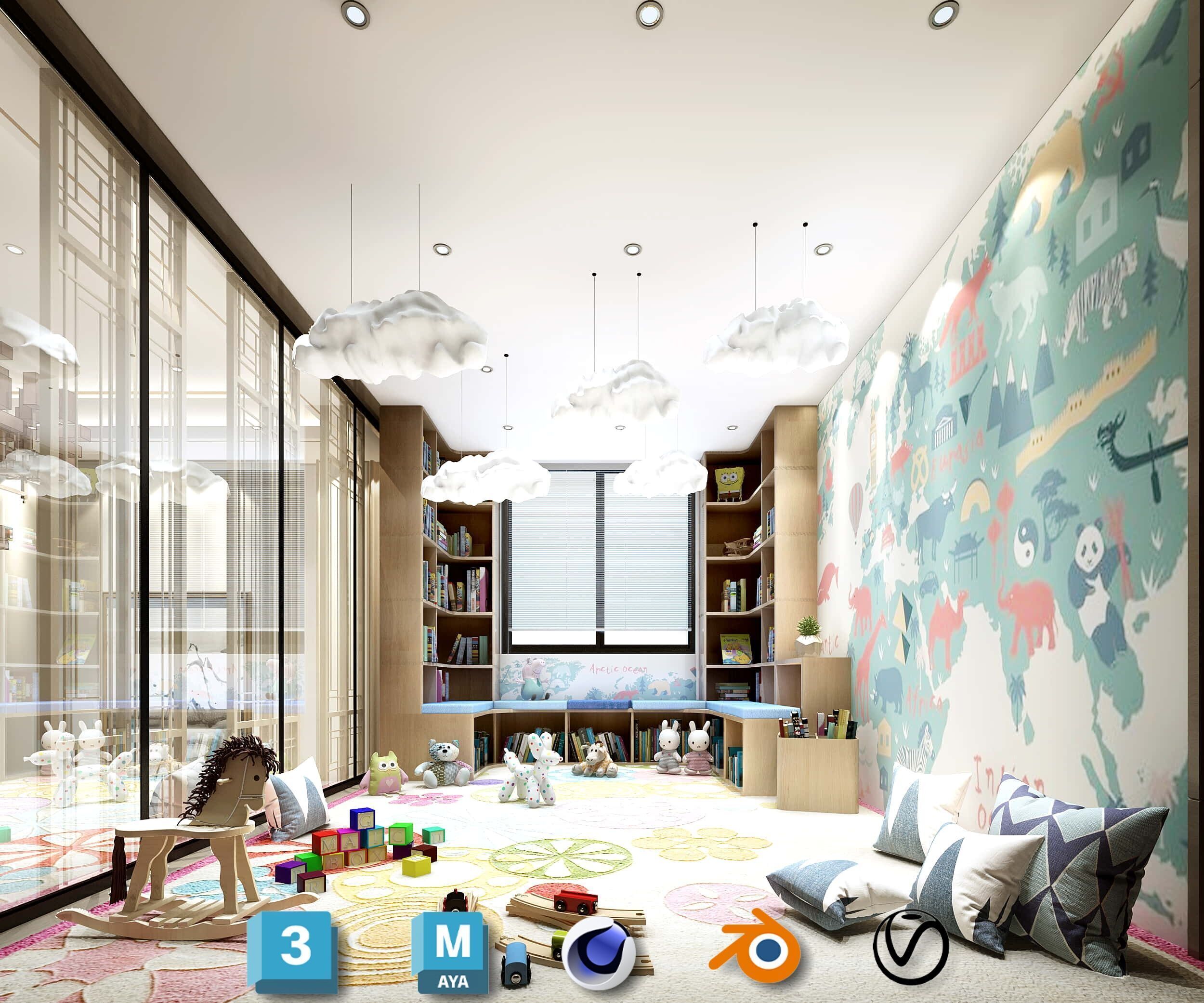 3D Kids Environment Collection - KINDERGARTEN - Classrooms Low-poly 3D model_1