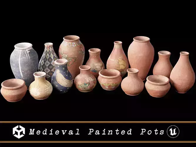 Medieval Painted Pots Set