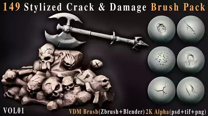 149 Stylized Crack and Damages Brush Pack - Vol01