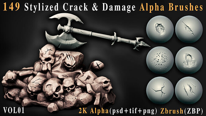 149 Stylized Crack and Damages Alpha Brushes - Vol01 Texture