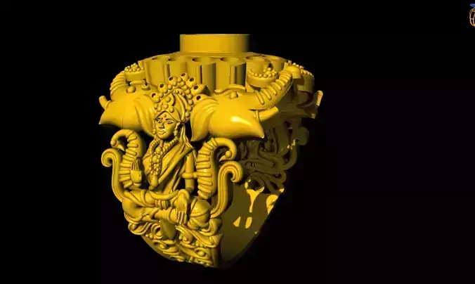 Laxmi Devi Oval stone murti ring 3D model