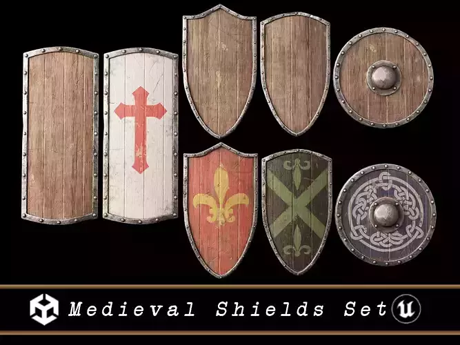 Medieval Shields Set  Low-poly 3D model