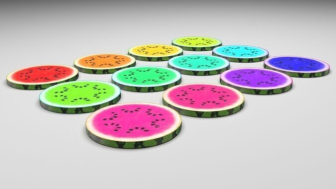 Colored Sliced Watermelons Set 3D model