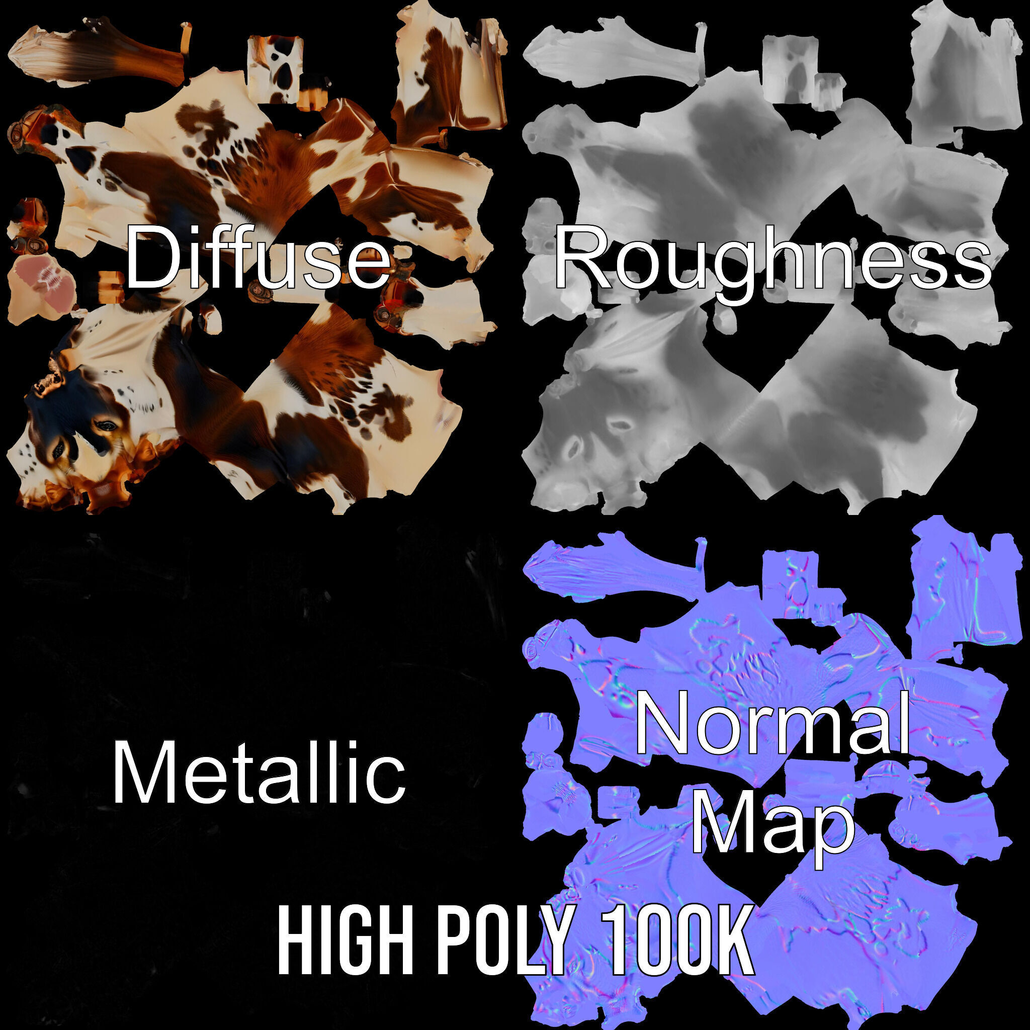 Spotted Cow D Model Pack Low-poly 3D model_3