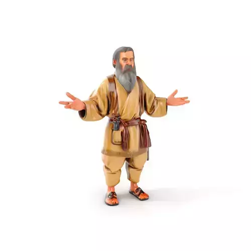 Old Hermit Character Model Rigged and Animated Low-poly 3D model