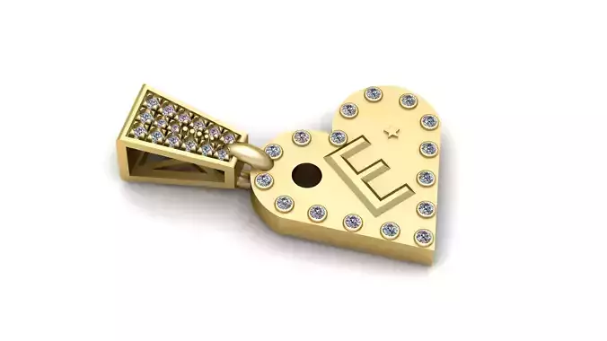 E Gold Heart Pendant 