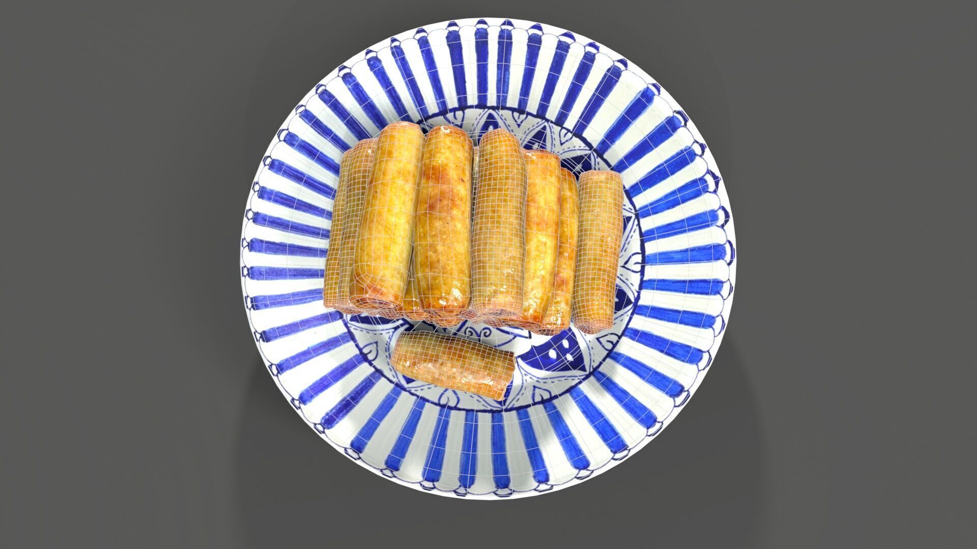 chinese food Spring Roll Low-poly 3D model_6