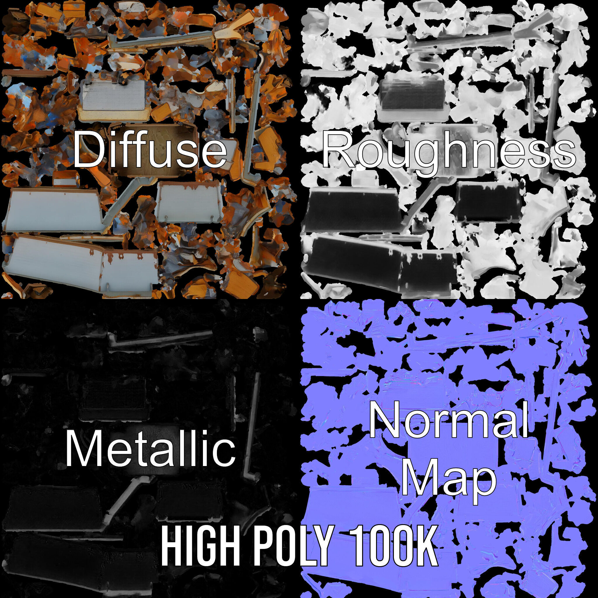 Industrial Waste Dumpster with Scrap Wood Model Pack Low-poly 3D model_3