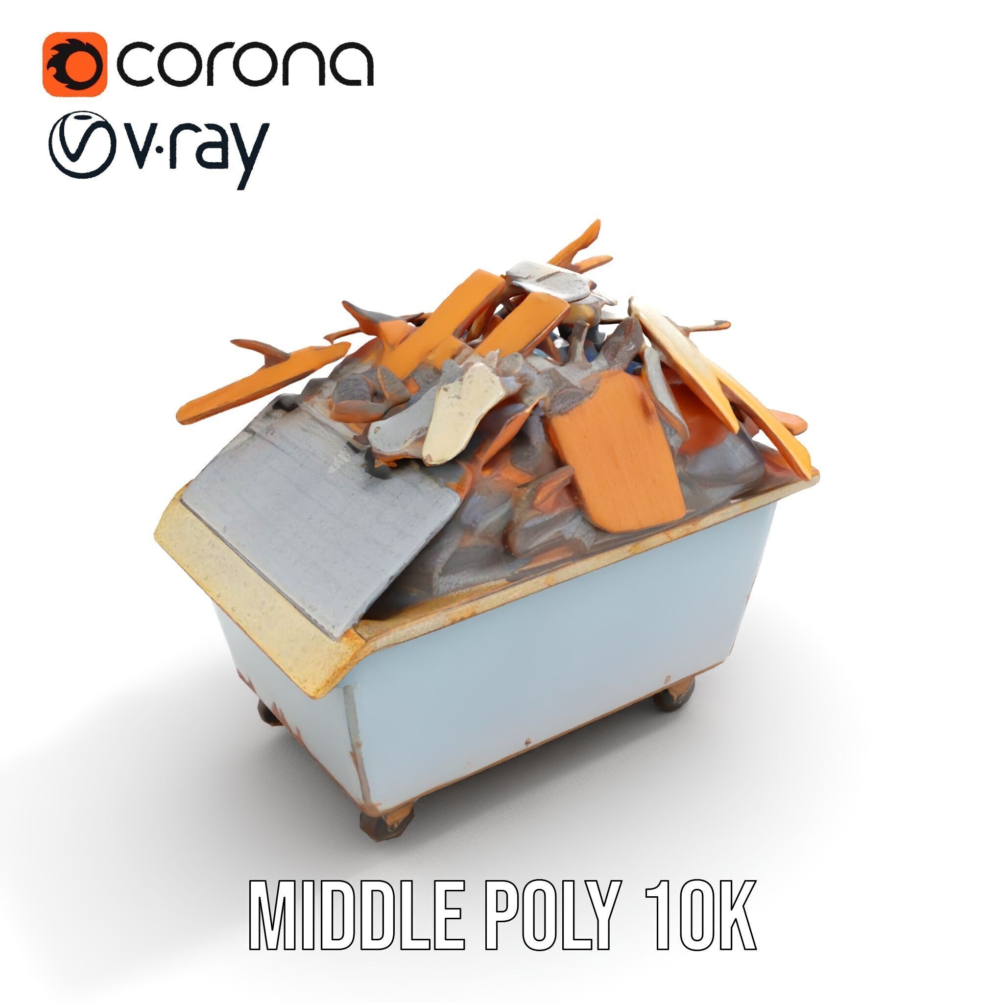 Industrial Waste Dumpster with Scrap Wood Model Pack Low-poly 3D model_17