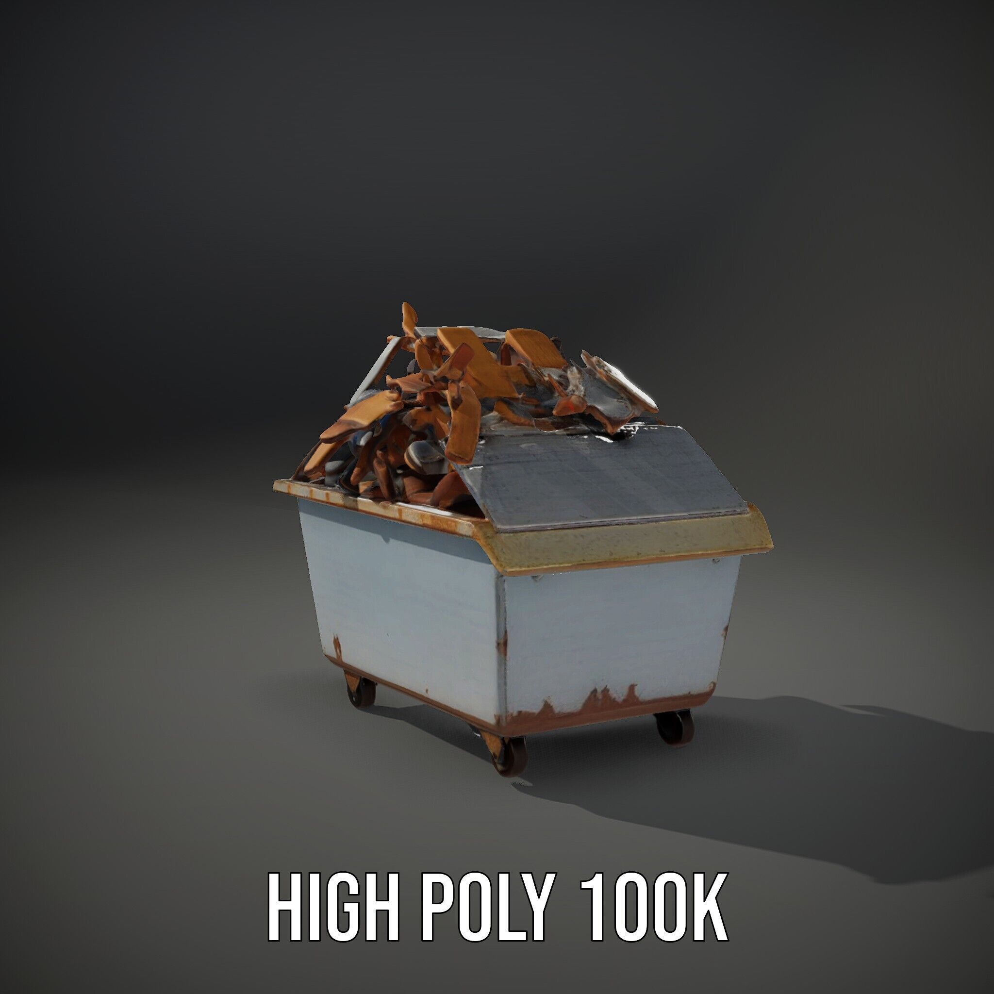 Industrial Waste Dumpster with Scrap Wood Model Pack Low-poly 3D model_14