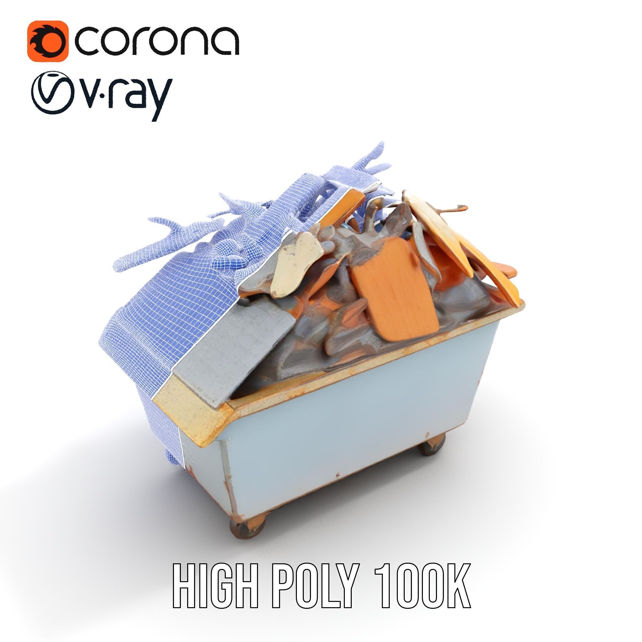 Industrial Waste Dumpster with Scrap Wood Model Pack Low-poly 3D model_35