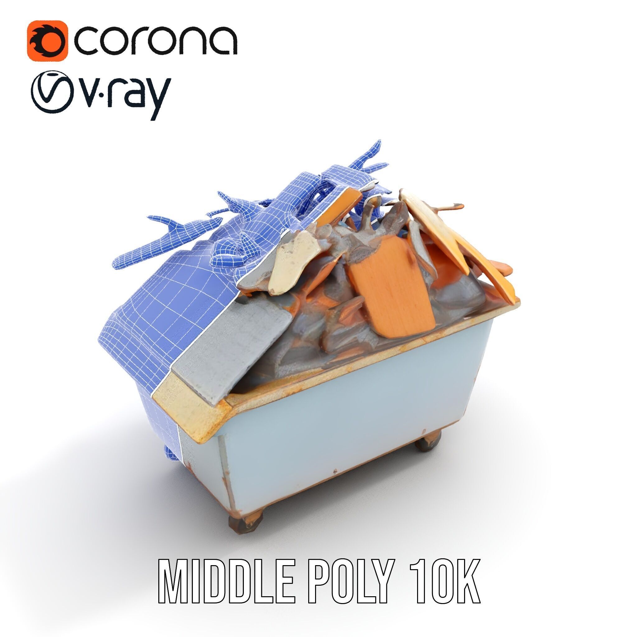 Industrial Waste Dumpster with Scrap Wood Model Pack Low-poly 3D model_22