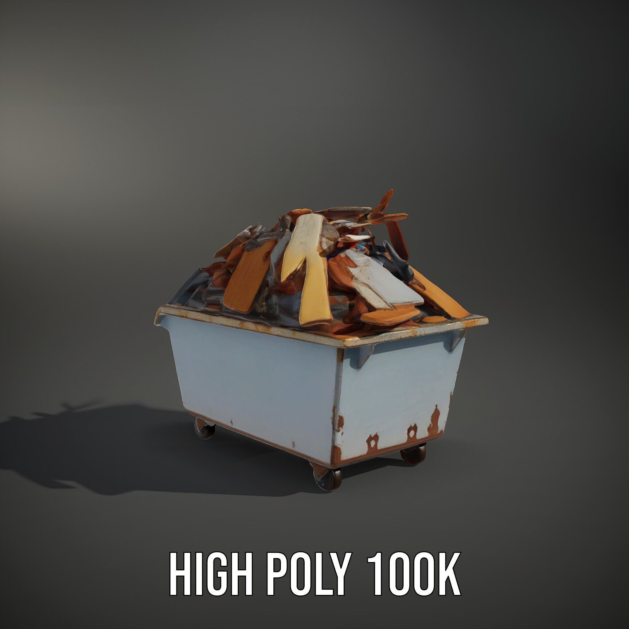 Industrial Waste Dumpster with Scrap Wood Model Pack Low-poly 3D model_11