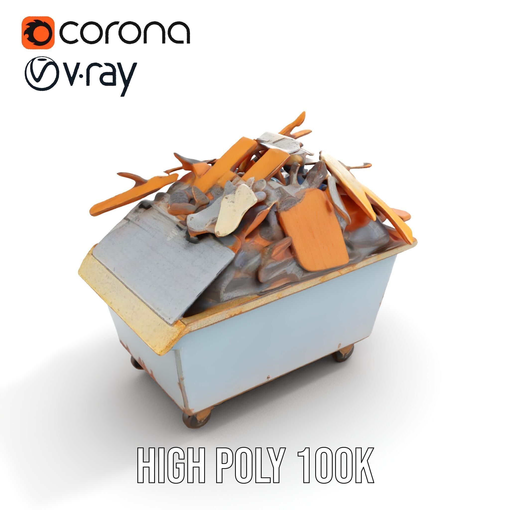 Industrial Waste Dumpster with Scrap Wood Model Pack Low-poly 3D model_21