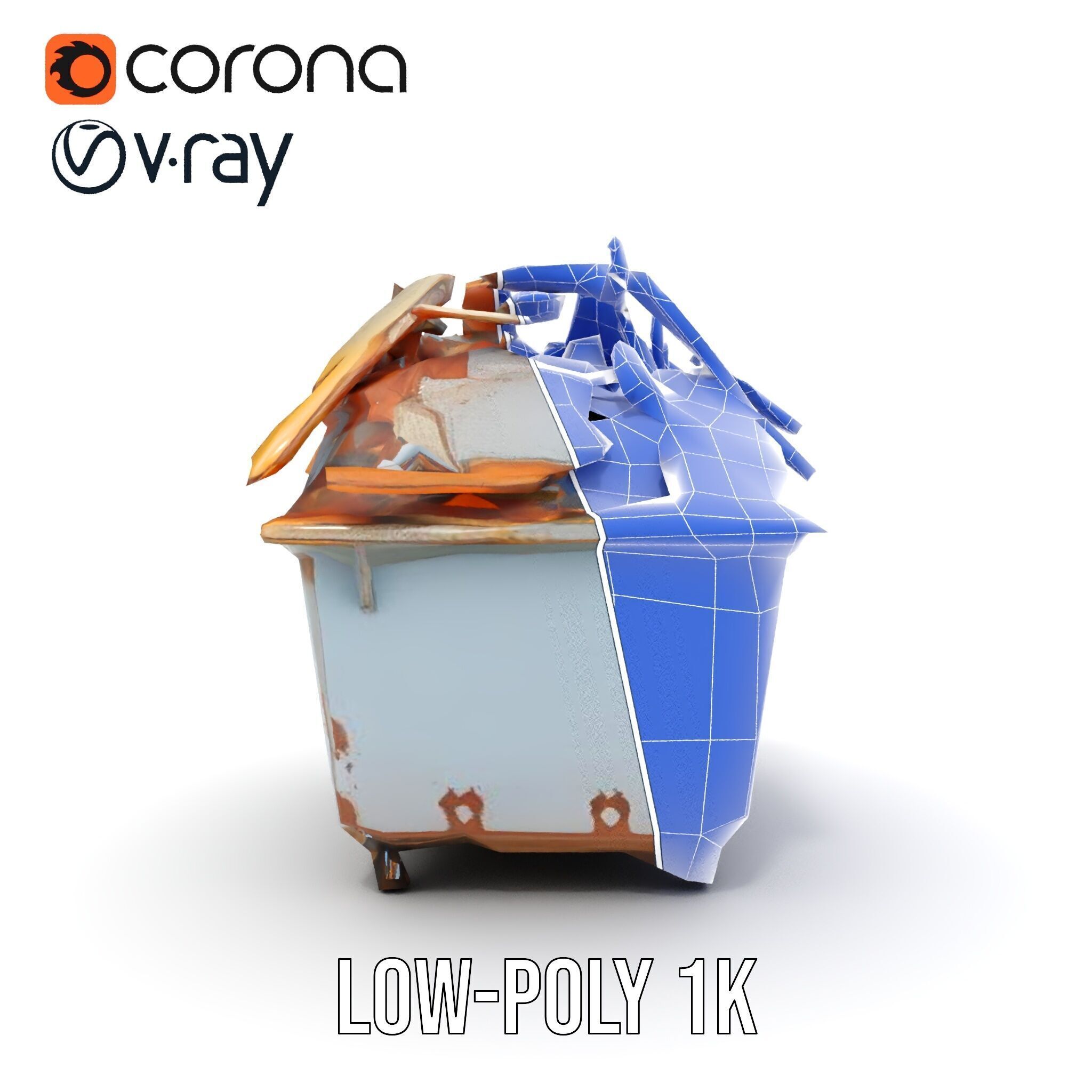 Industrial Waste Dumpster with Scrap Wood Model Pack Low-poly 3D model_31