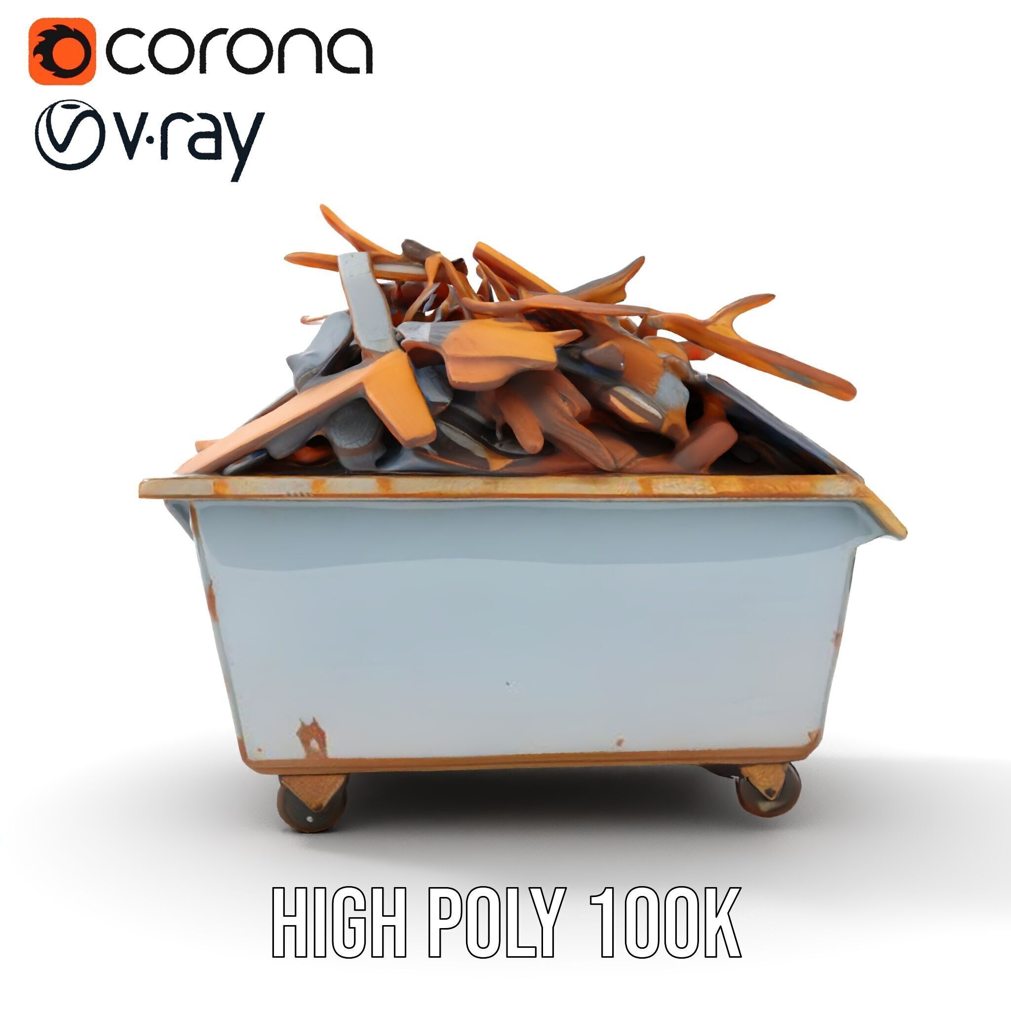 Industrial Waste Dumpster with Scrap Wood Model Pack Low-poly 3D model_29