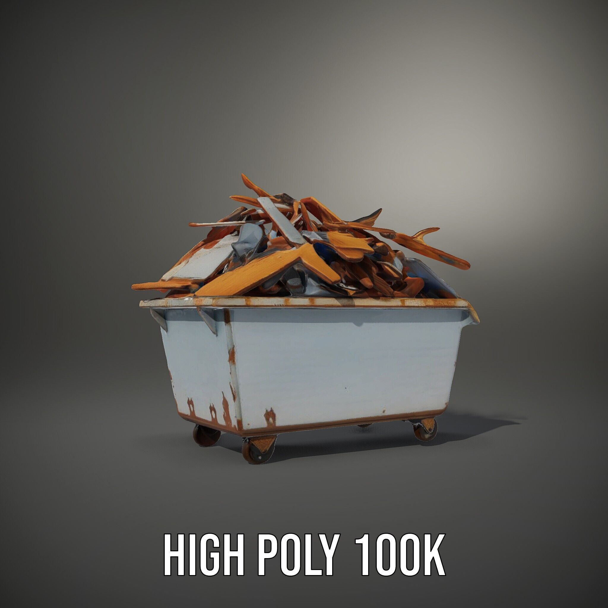 Industrial Waste Dumpster with Scrap Wood Model Pack Low-poly 3D model_8