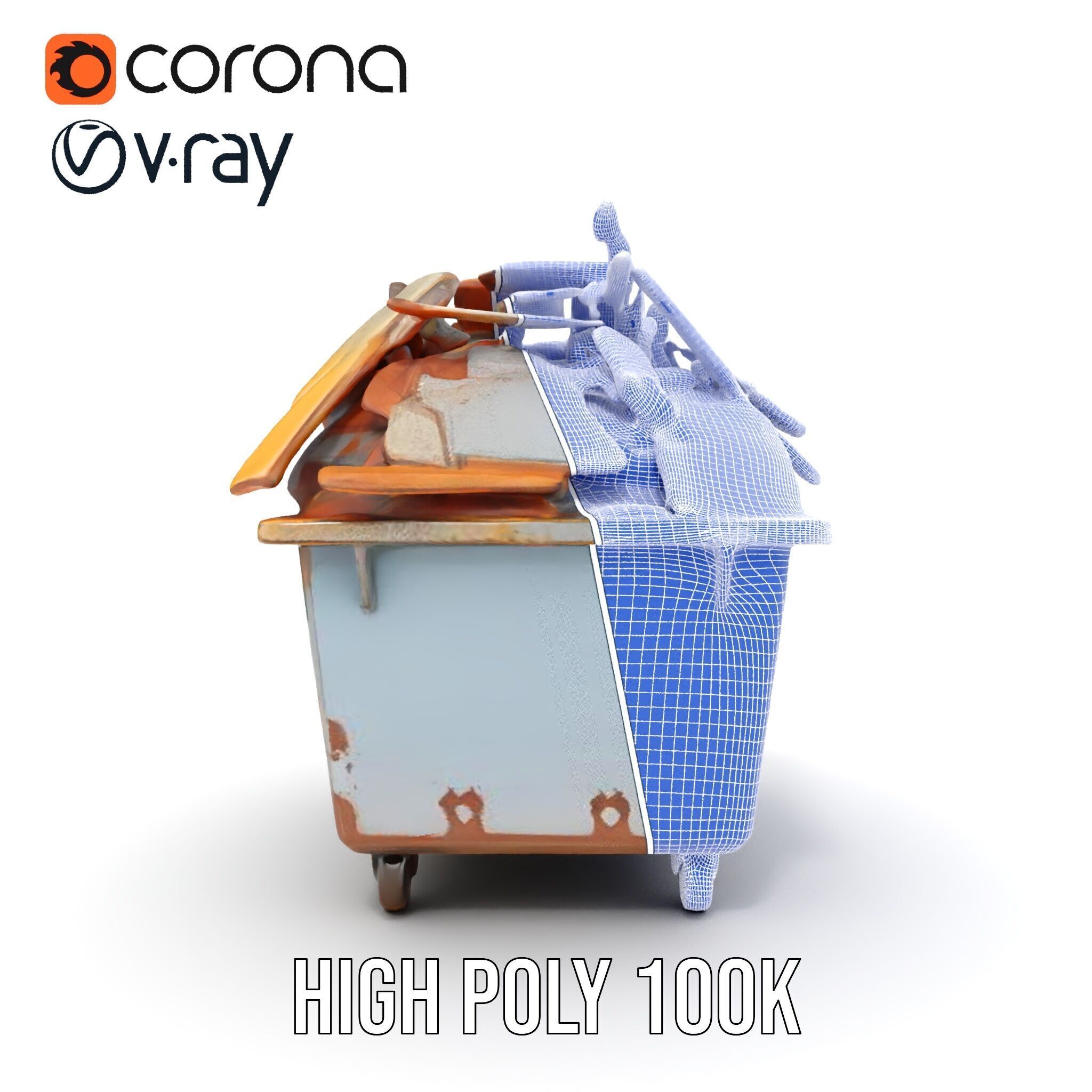 Industrial Waste Dumpster with Scrap Wood Model Pack Low-poly 3D model_37