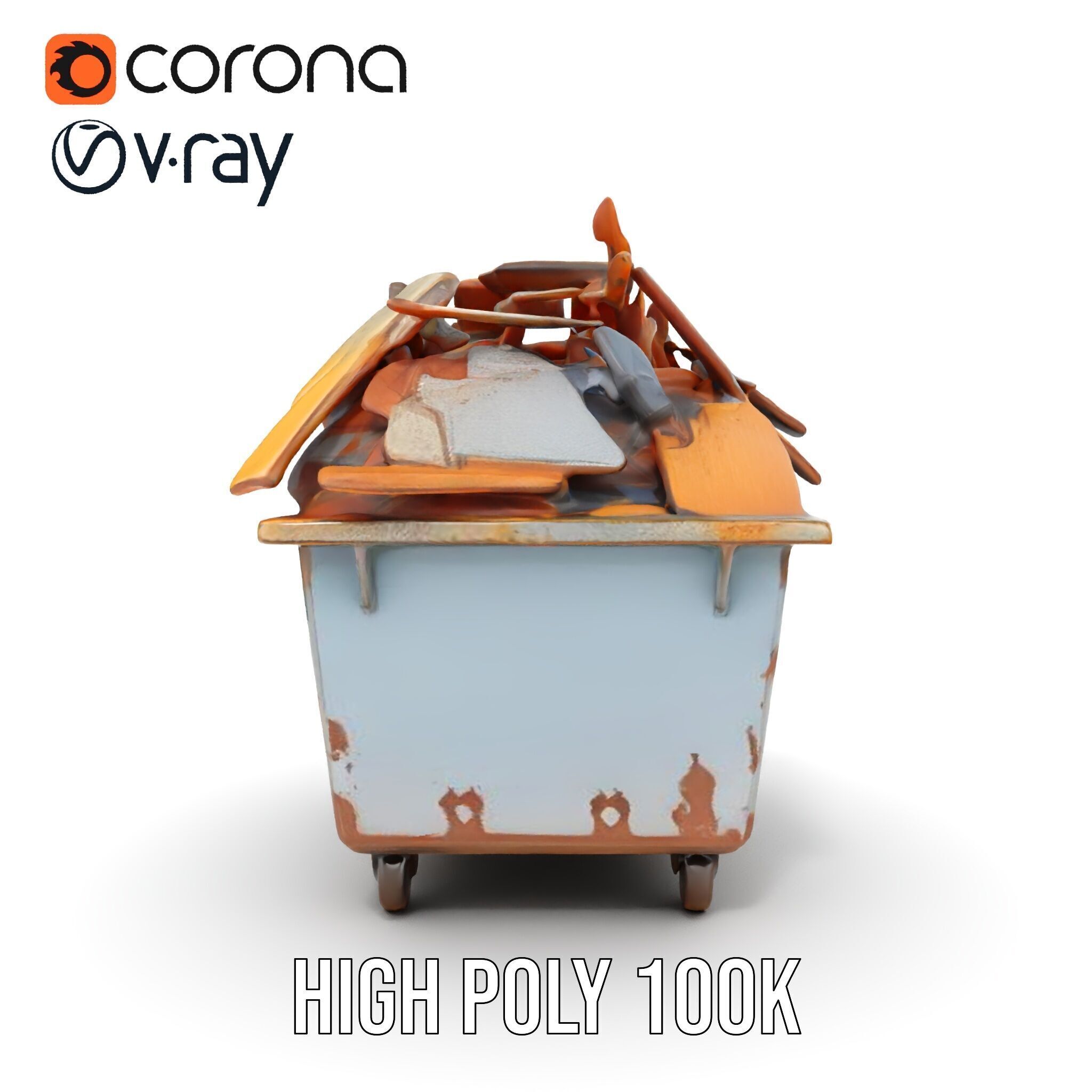 Industrial Waste Dumpster with Scrap Wood Model Pack Low-poly 3D model_32