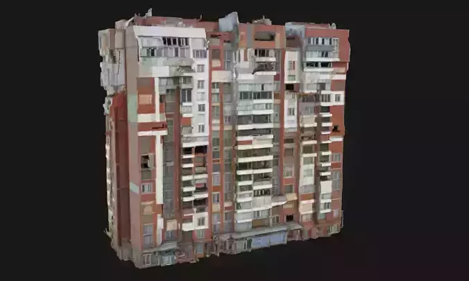 High-Rise Mosaic Stylized Skyscraper Facade Model