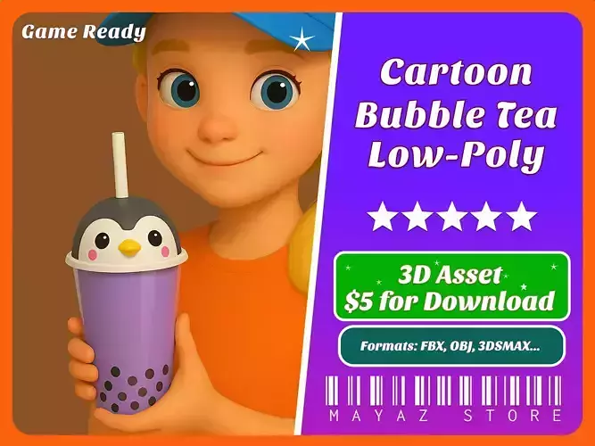 Low-Poly Penguin Bubble Tea 