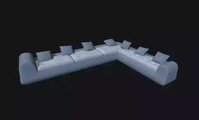 Modern L-Shaped Sectional Sofa 3D Model with Cushions