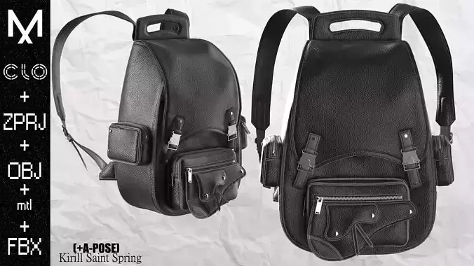 Leather Backpack Marvelous designer Clo3d OBJ mtl FBX ZPRJ