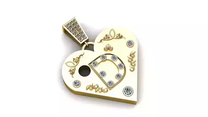 D Gold Heart Pendant