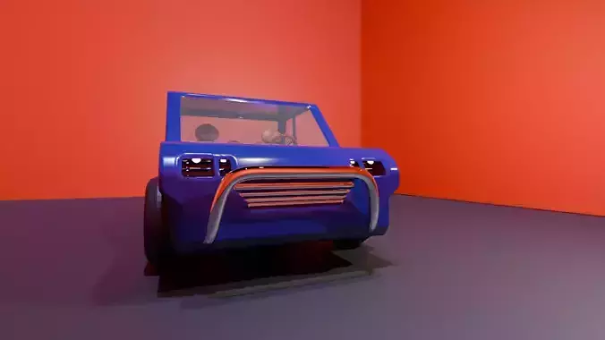 Retro Toon Style Blue Pickup Truck 3D Model