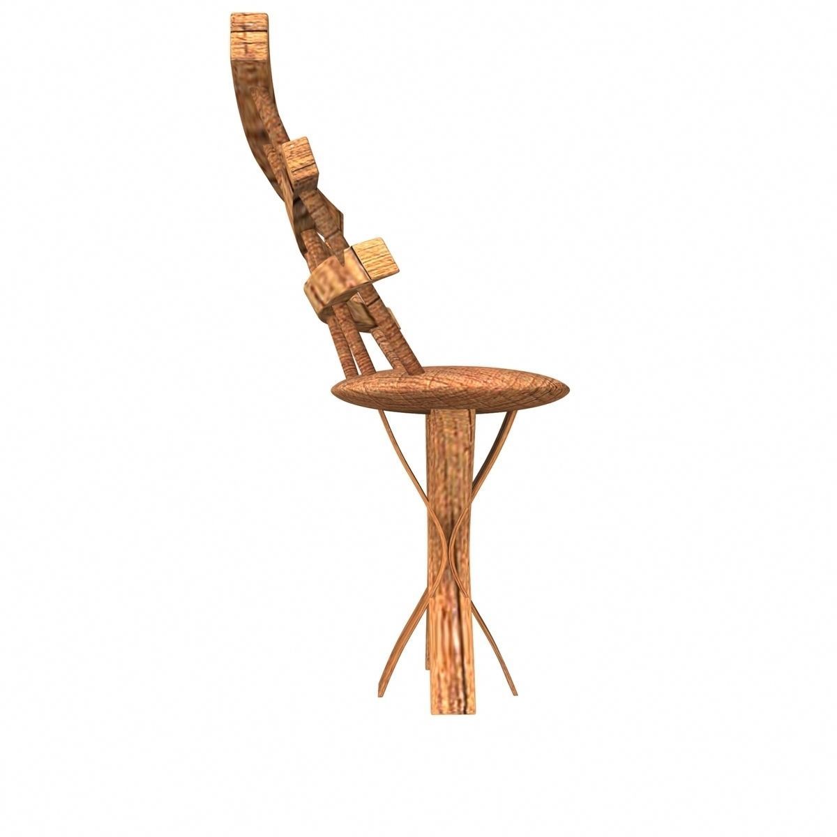 Wooden Chair Low-poly 3D model_3