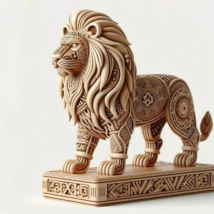 991Laughing Lion with Majestic Mane Full Color Totem 3D print model_0