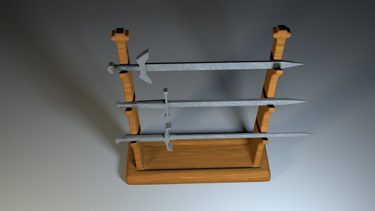 Weapon stand with 3 swords 3D print model_3