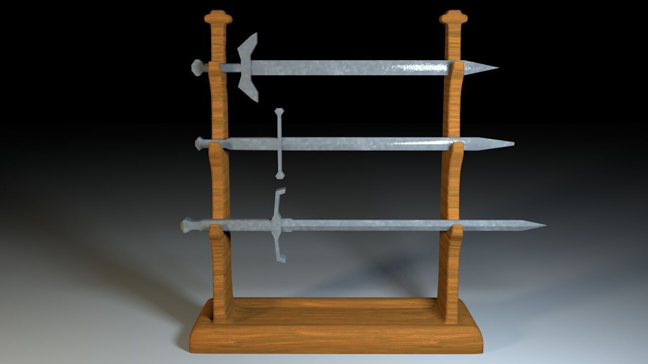 Weapon stand with 3 swords 3D print model_2