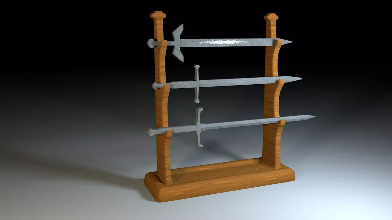 Weapon stand with 3 swords 3D print model_0