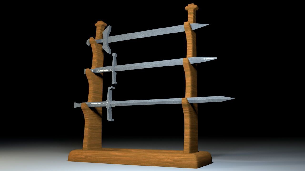 Weapon stand with 3 swords 3D print model_1