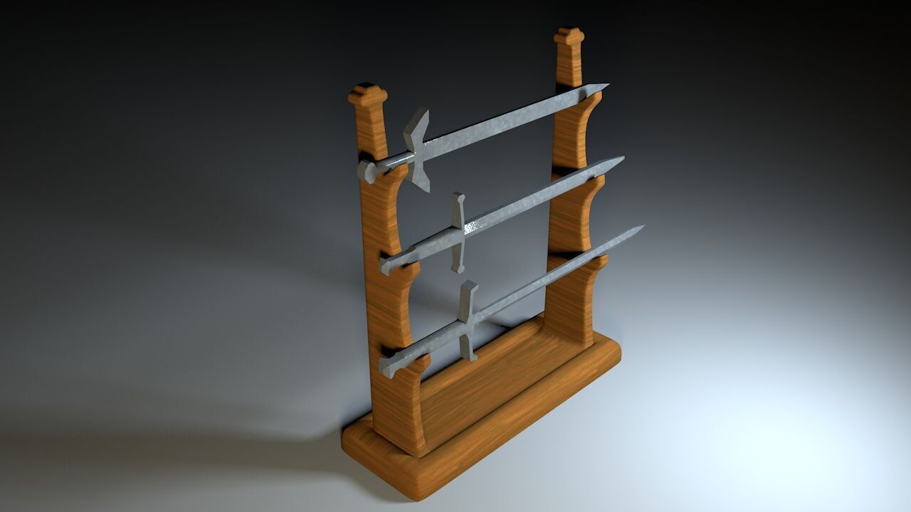 Weapon stand with 3 swords 3D print model_4