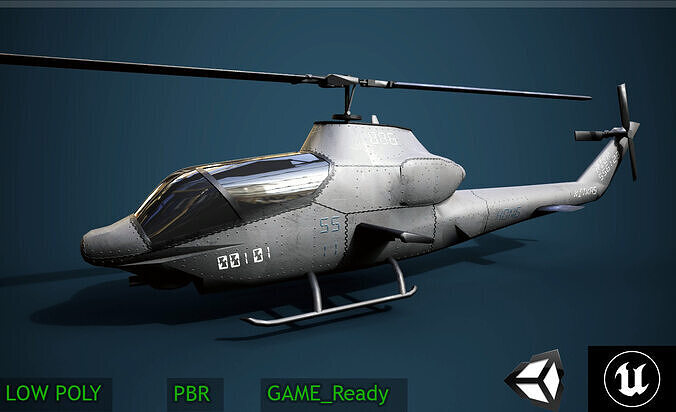 Low-Poly Helicopter 3D Model  PBR Textured Game-Ready 2024 Polys Low-poly 3D model