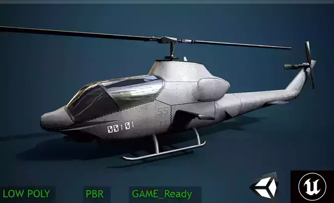 Low-Poly Helicopter 3D Model  PBR Textured Game-Ready 2024 Polys Low-poly 3D model
