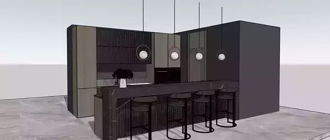 Modern sketchup dark Kitchen Design