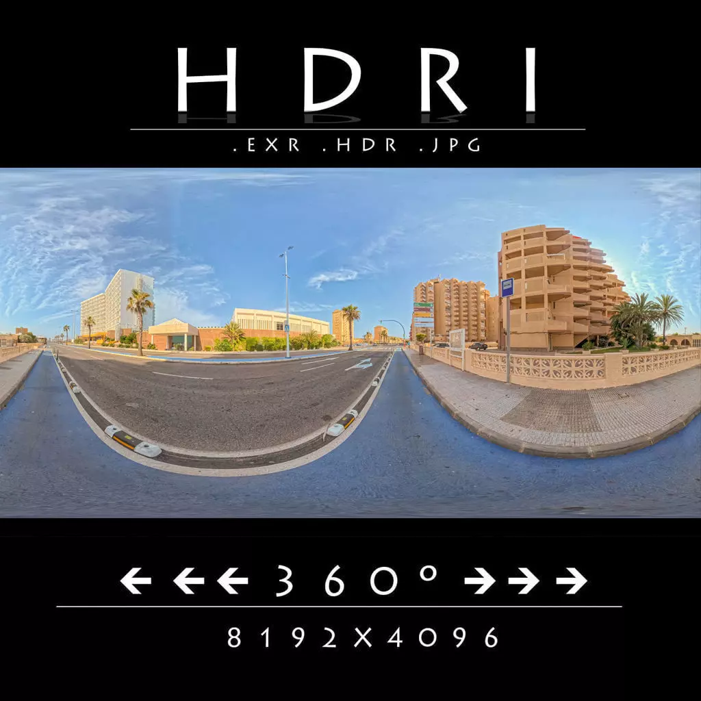 HDRI 8K Urban Street in Mediterranean City with Blue Sky 3D model_0