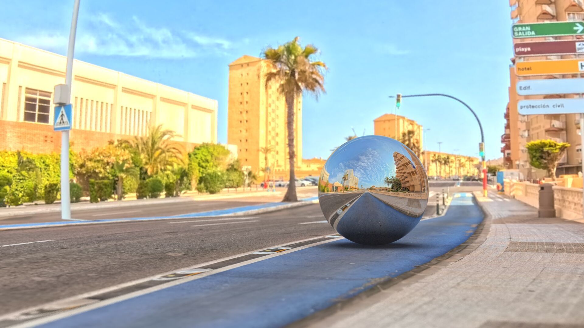 HDRI 8K Urban Street in Mediterranean City with Blue Sky 3D model_2