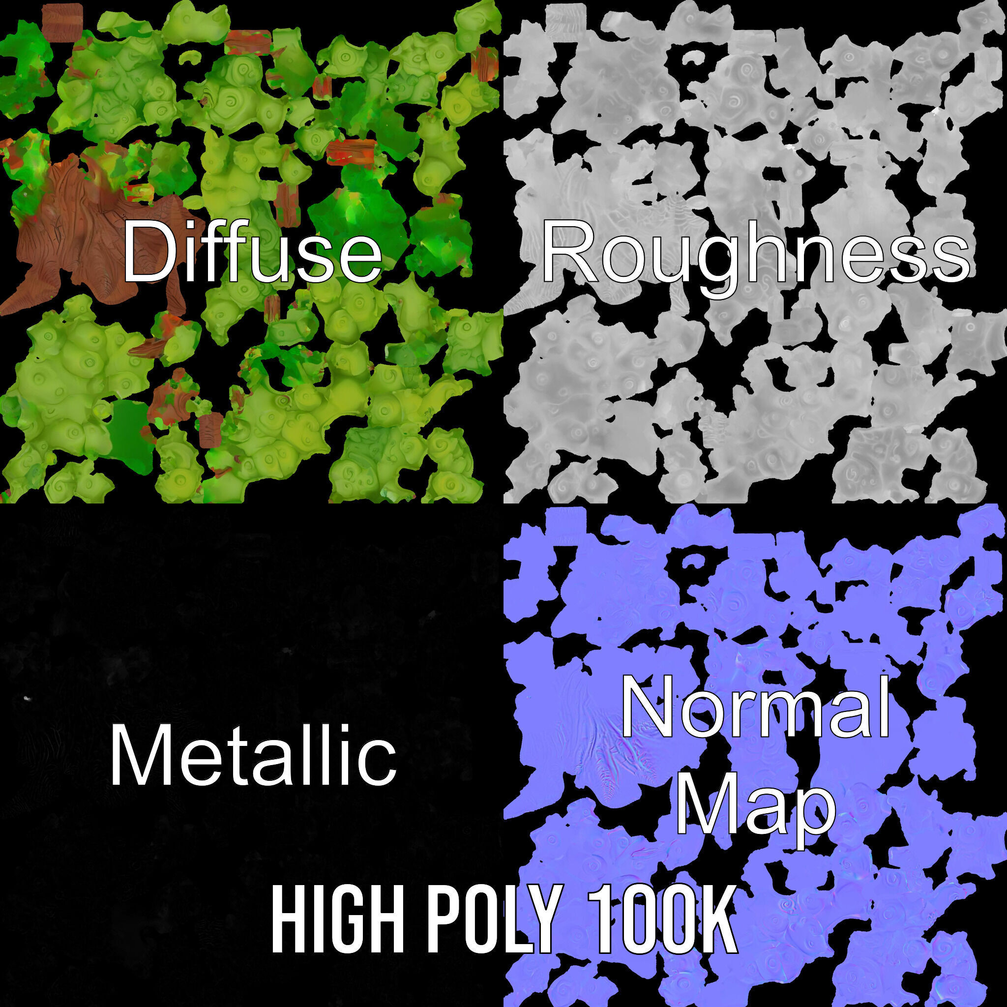 Curly Tree Cartoon Style D Model Pack Low-poly 3D model_3