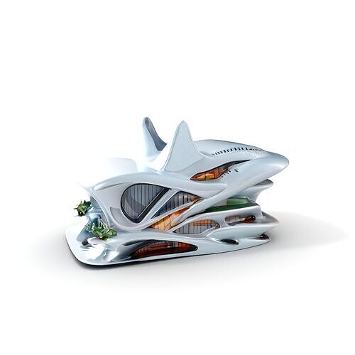 Futuristic Building Model Pack with Organic Architecture Low-poly 3D model