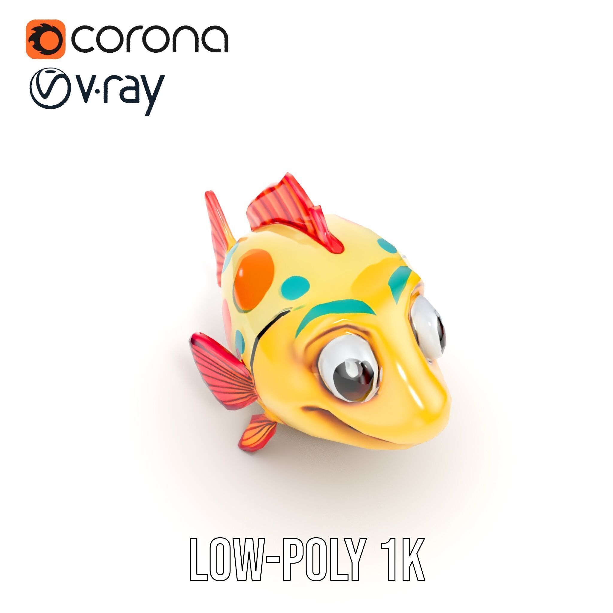 Animated Cartoon Fish Model Pack with Colorful Spots Low-poly 3D model_8